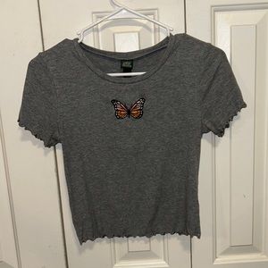 Grey butterfly baby tee size: small